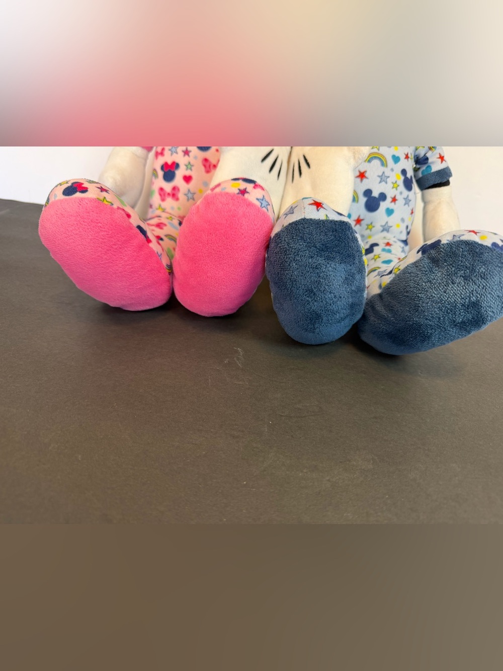 Disney Plush Pair Mickey & Minnie Pajamas Bedtime Sleep Just Play Rare Blue Pink - Picture 4 of 14
